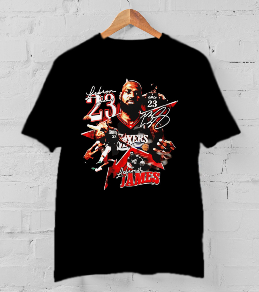 Philadelphia 76ers LeBron James 23 Collage Basketball Fan Gear T-Shirt