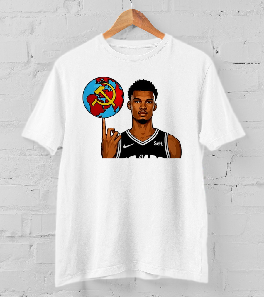 Victor Wembanyama Spinning Basketball With Communist Sickle Globe And Nike Self Jersey T-Shirt