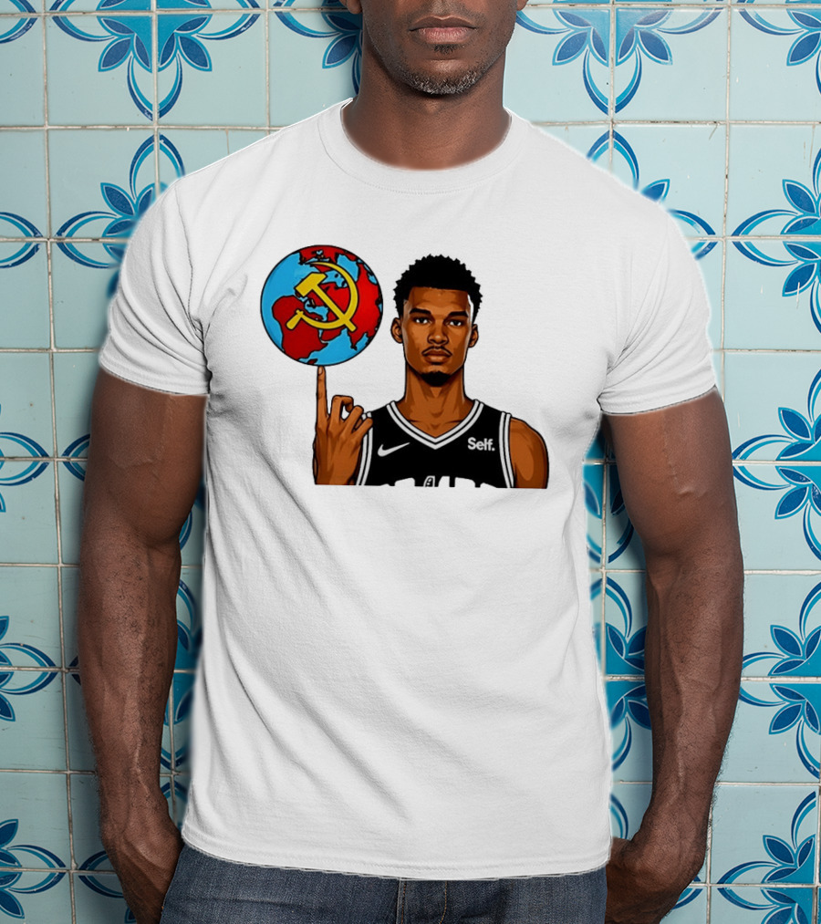 Victor Wembanyama Spinning Basketball With Communist Sickle Globe And Nike Self Jersey T-Shirt