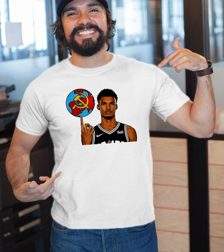 Victor Wembanyama Spinning Basketball With Communist Sickle Globe And Nike Self Jersey T-Shirt