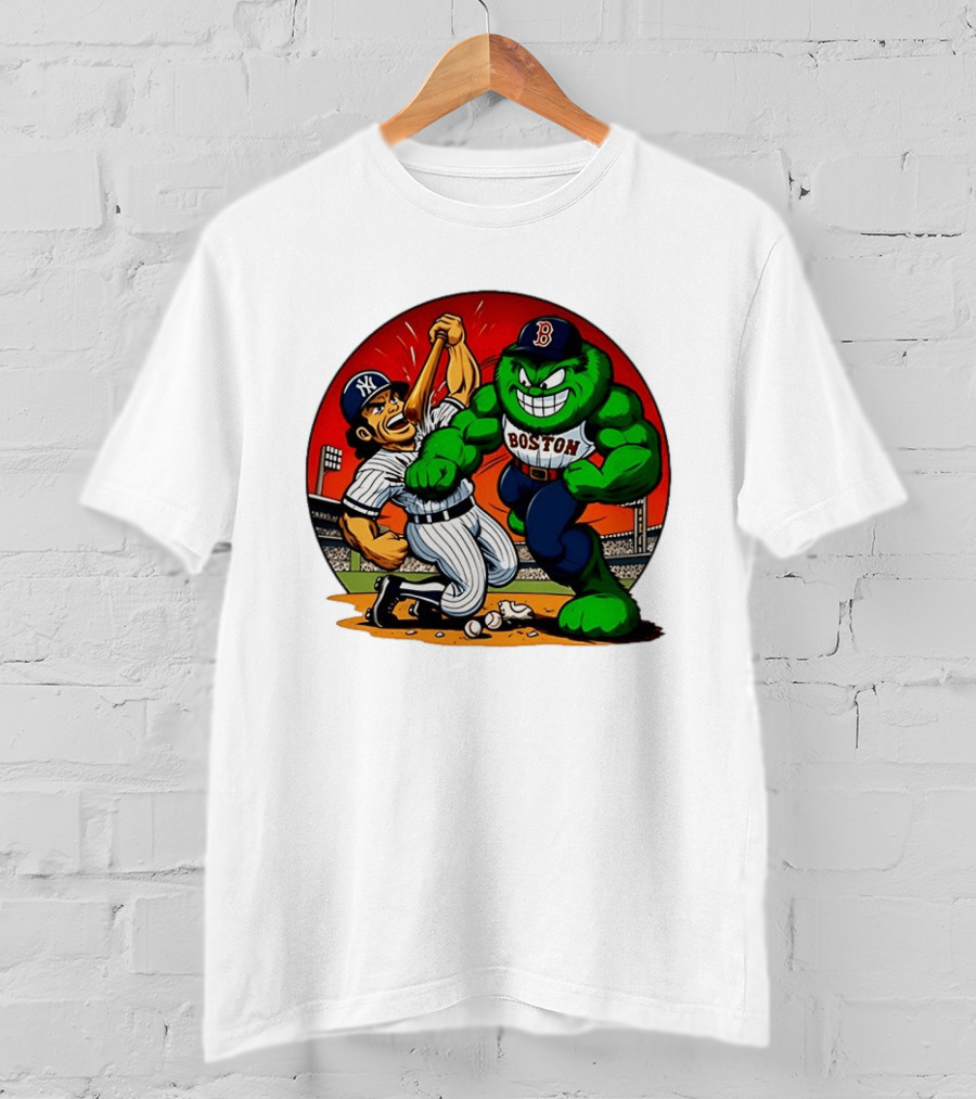 Boston Red Sox Vs New York Yankees Rivalry Cartoon Monsters Showdown T-Shirt