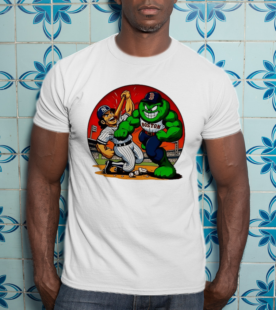 Boston Red Sox Vs New York Yankees Rivalry Cartoon Monsters Showdown T-Shirt