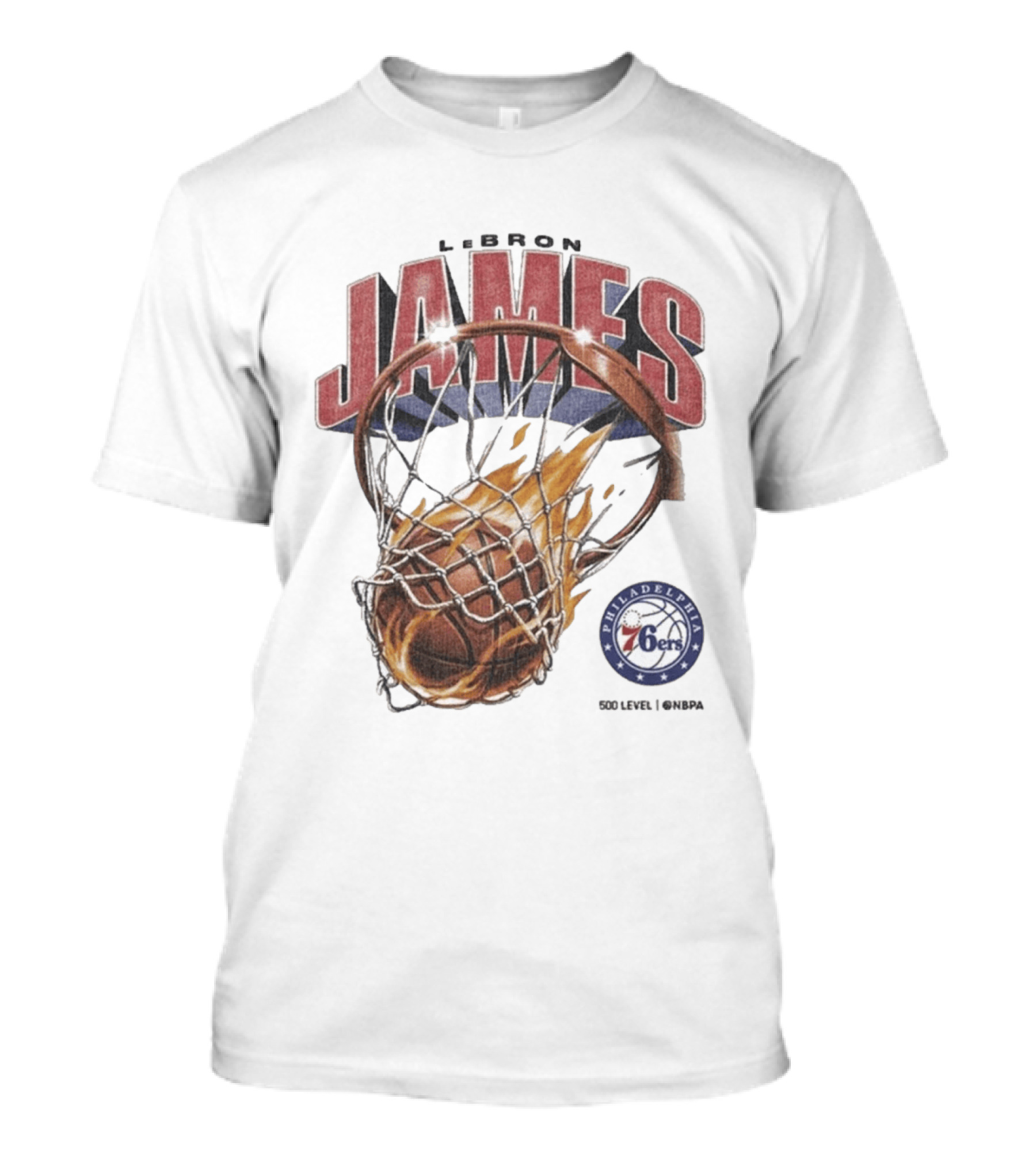 LeBron James Philadelphia 76ers Basketball Hoop Fire NBA 90s T-Shirt