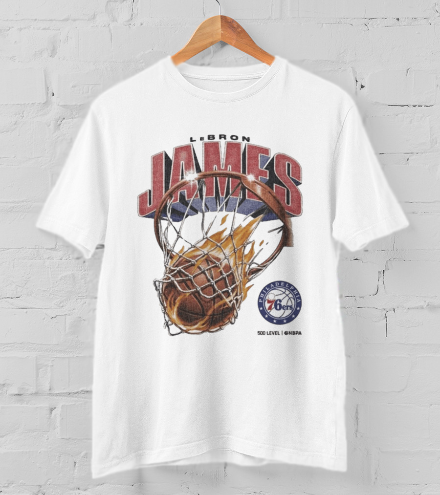 LeBron James Philadelphia 76ers Basketball Hoop Fire NBA 90s T-Shirt