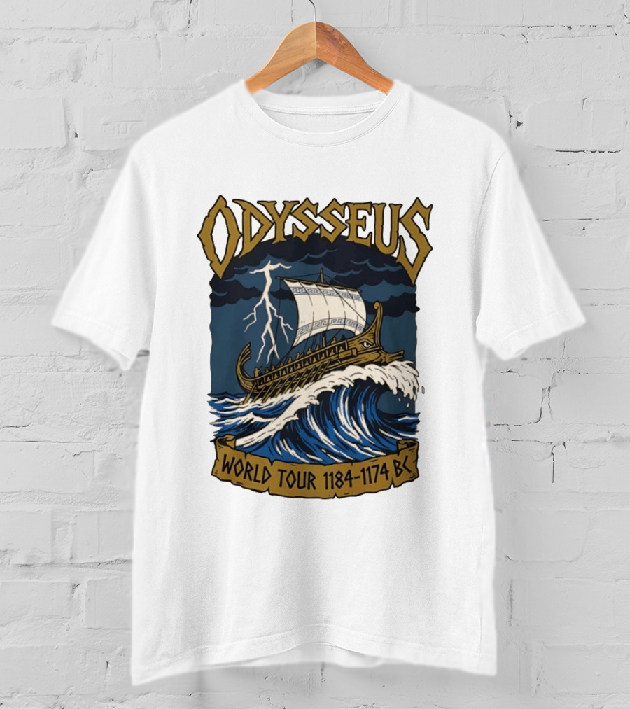 Odysseus World Tour 1184 1174 BC Viking Ship Adventure Wave Breaking Stormy Sea T-Shirt
