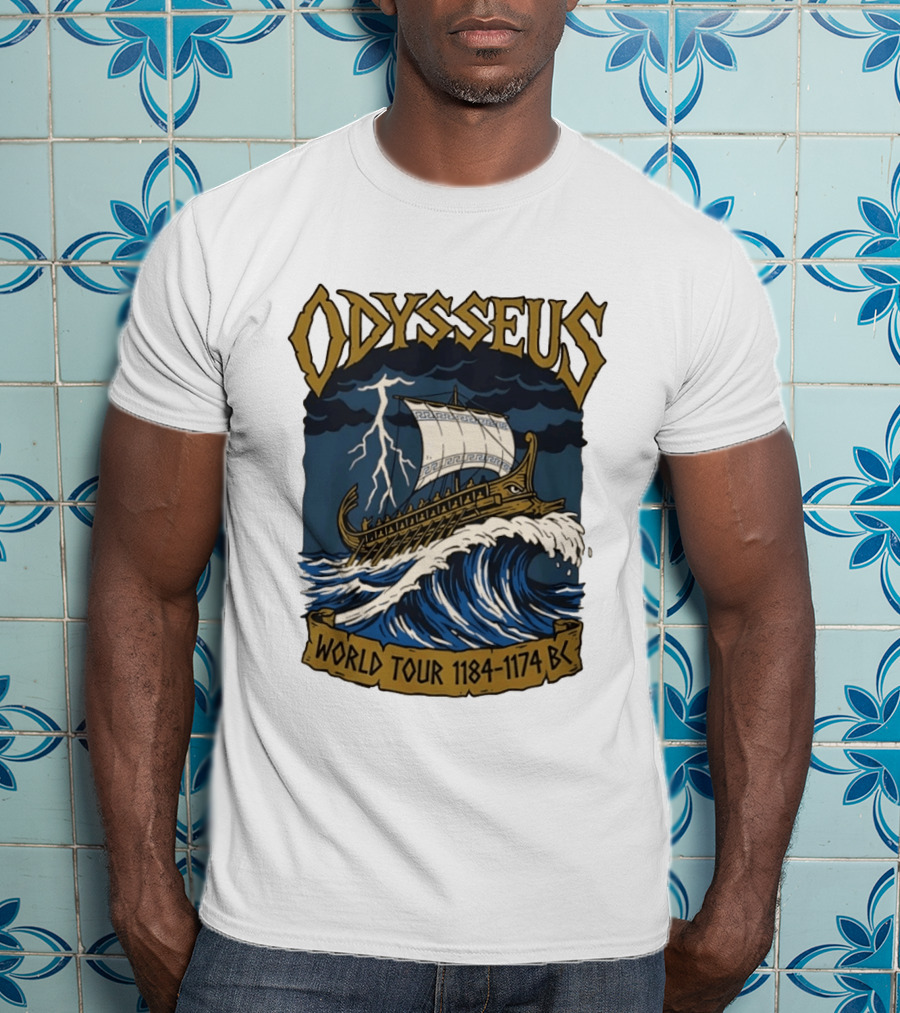 Odysseus World Tour 1184 1174 BC Viking Ship Adventure Wave Breaking Stormy Sea T-Shirt