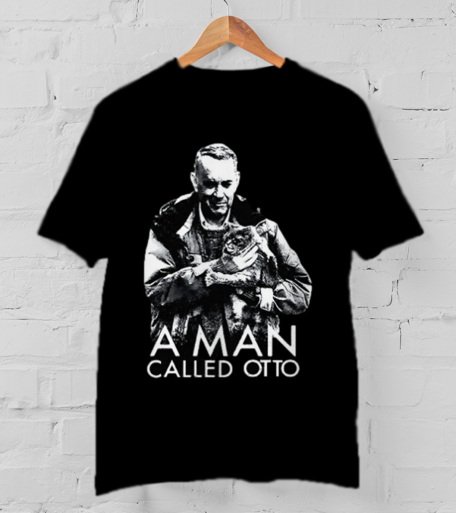 A Man Called Otto Holding Cat In Black And White T-Shirt