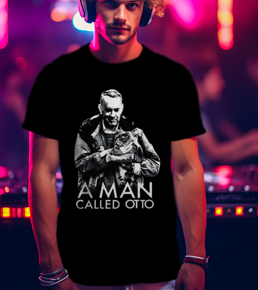 A Man Called Otto Holding Cat In Black And White T-Shirt