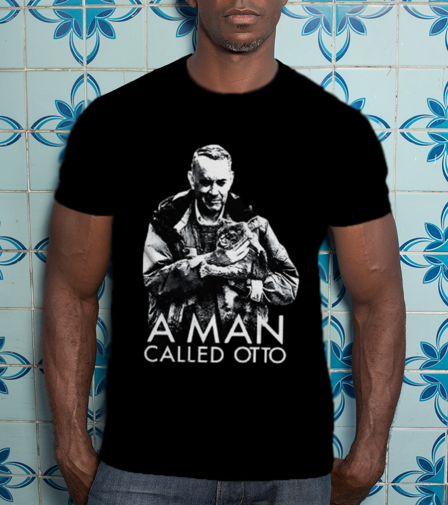 A Man Called Otto Holding Cat In Black And White T-Shirt