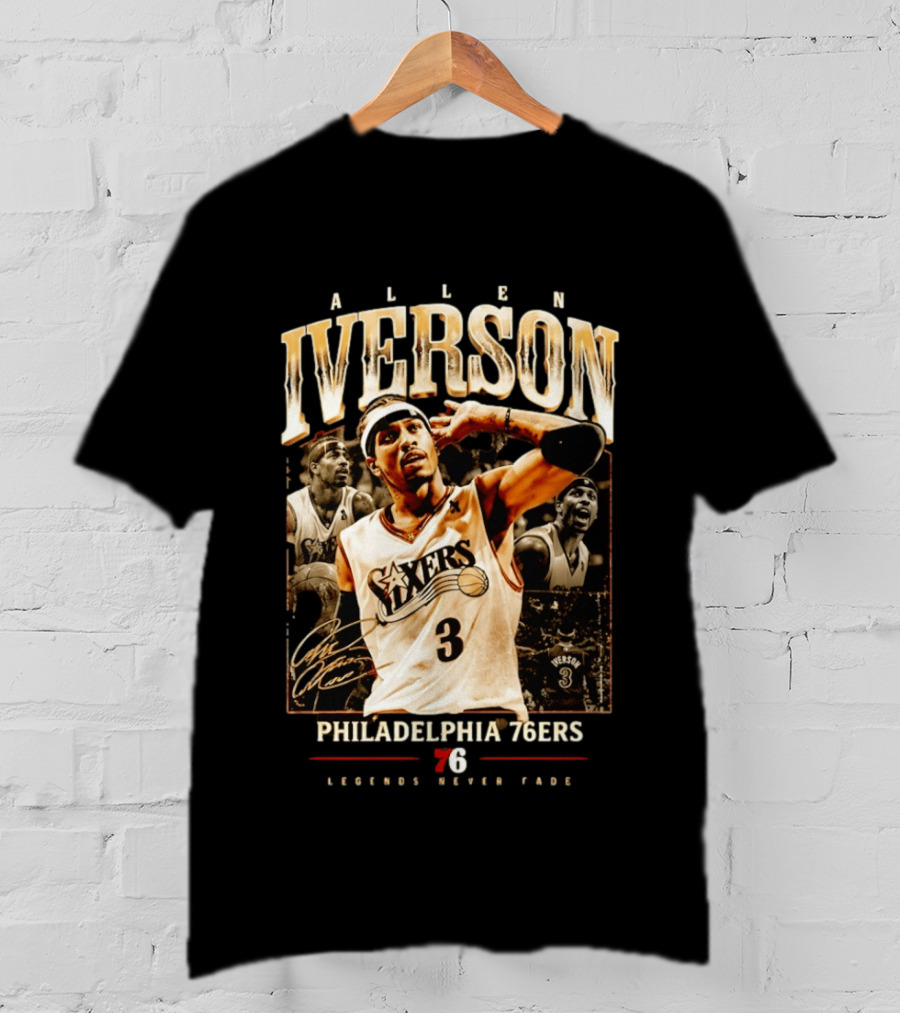 Allen Iverson Philadelphia 76ers Legends Never Fade Basketball Icon Number 3 T-Shirt