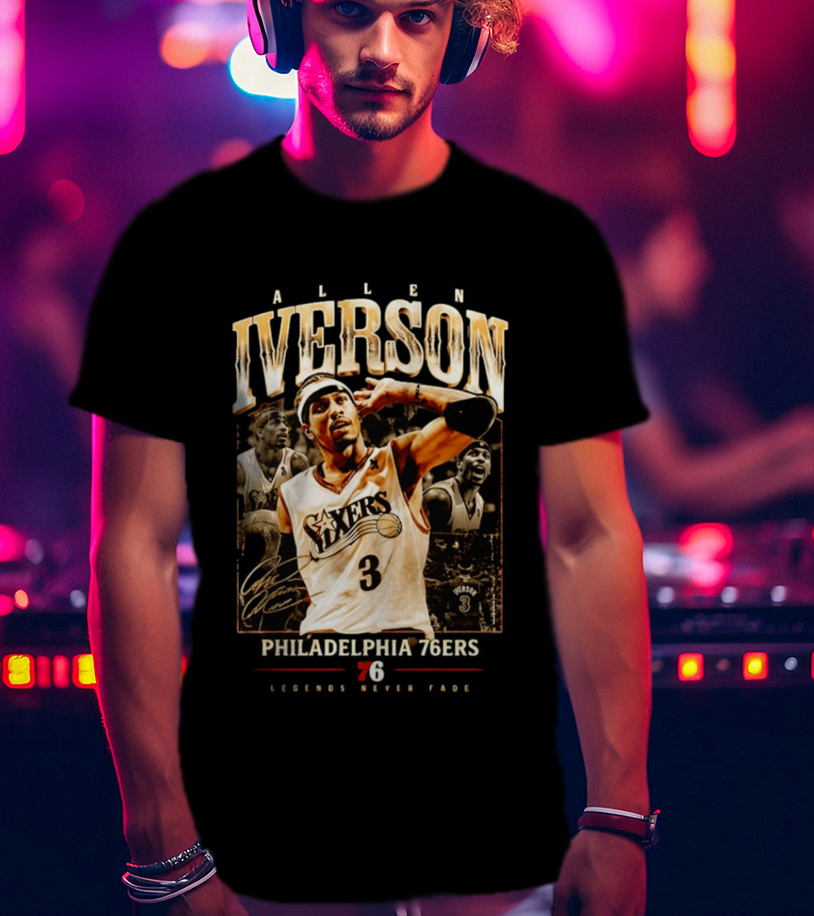 Allen Iverson Philadelphia 76ers Legends Never Fade Basketball Icon Number 3 T-Shirt
