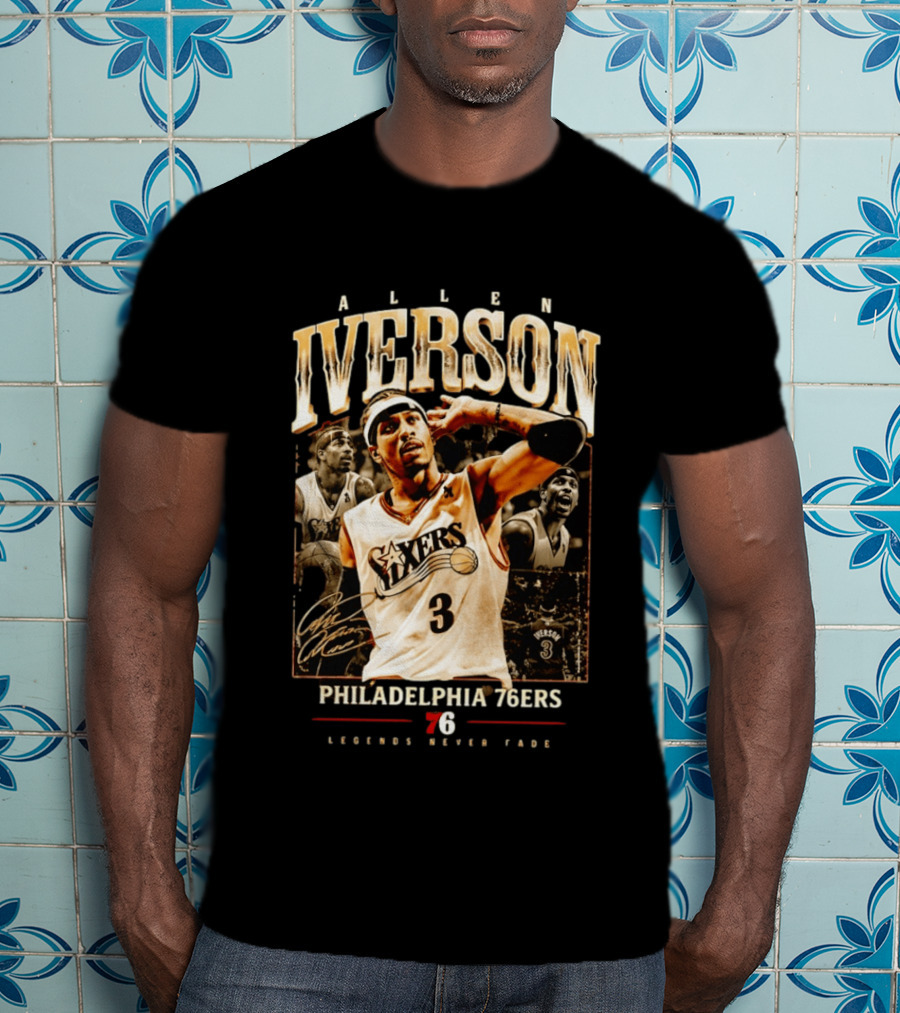 Allen Iverson Philadelphia 76ers Legends Never Fade Basketball Icon Number 3 T-Shirt