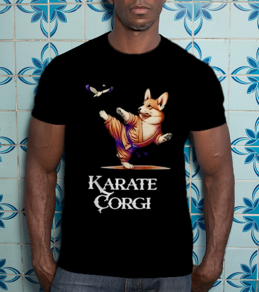 Karate Corgi Flying Crane Martial Arts Animal T-Shirt