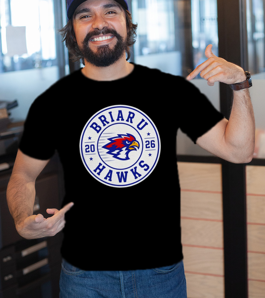 Briar U Hawks 2026 Circle Emblem Red Blue Hawk T-Shirt