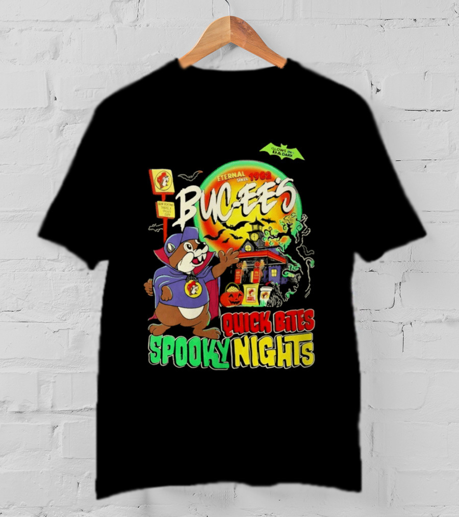Buc Ee's Eternal Since 1982 Quick Bites Spooky Nights Halloween Glow In The Dark T-Shirt