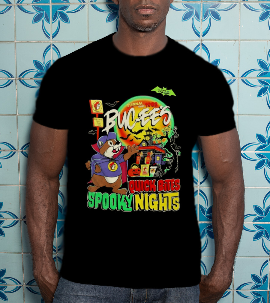 Buc Ee's Eternal Since 1982 Quick Bites Spooky Nights Halloween Glow In The Dark T-Shirt