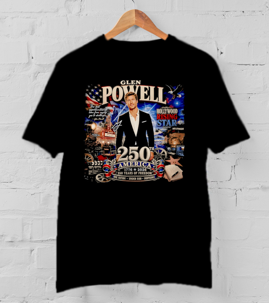 Glen Powell Hollywood Rising Star 250th America 1776 2026 Years Of Freedom T-Shirt