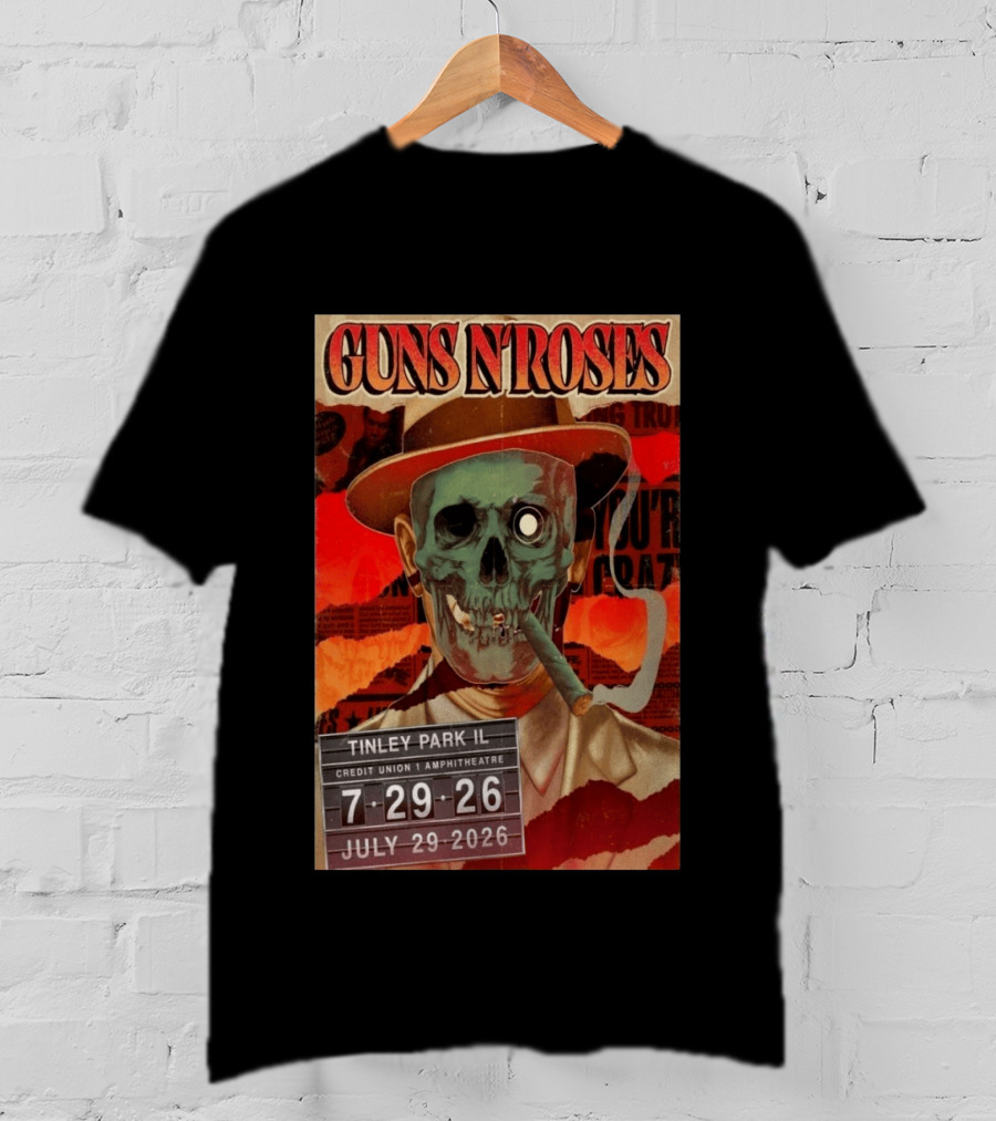 Guns N Roses 07.29.2026 Tinley Park Skull Concert Credit Union Amphitheatre T-Shirt
