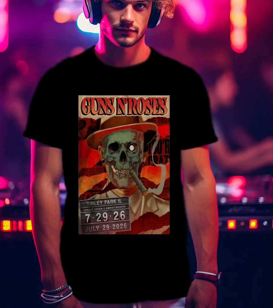 Guns N Roses 07.29.2026 Tinley Park Skull Concert Credit Union Amphitheatre T-Shirt