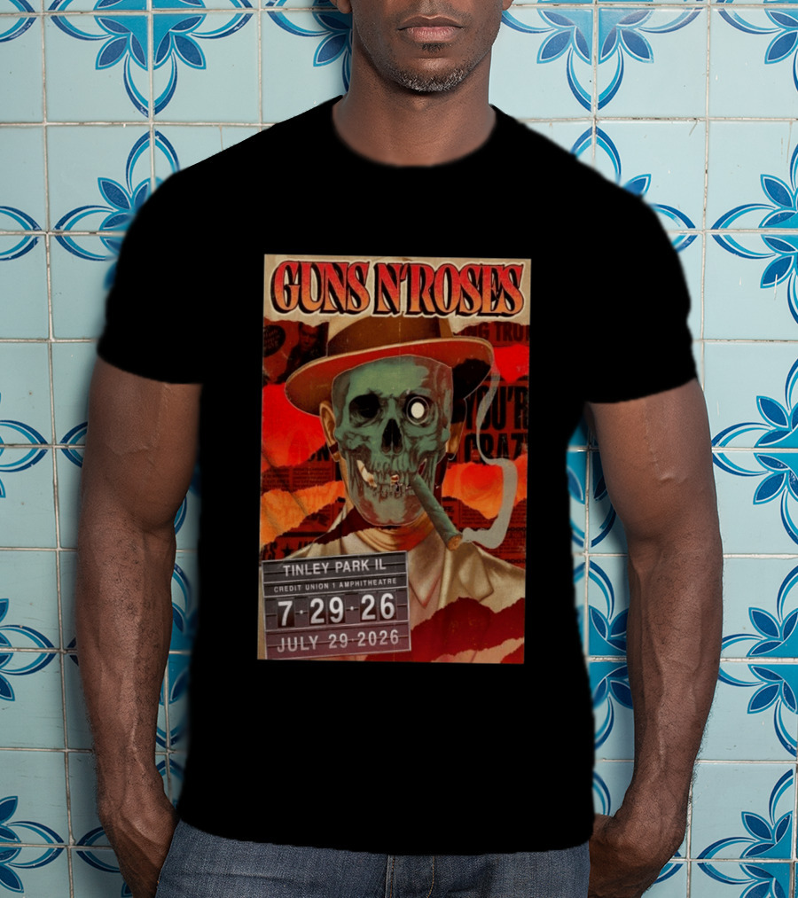 Guns N Roses 07.29.2026 Tinley Park Skull Concert Credit Union Amphitheatre T-Shirt