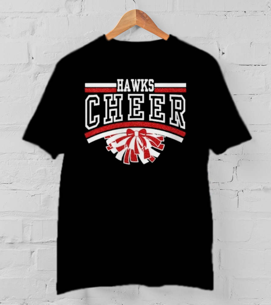 Hutchinson Hawks Cheer Maroon Glitter Bow Pom Pom T-Shirt