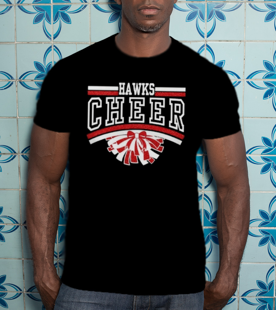 Hutchinson Hawks Cheer Maroon Glitter Bow Pom Pom T-Shirt