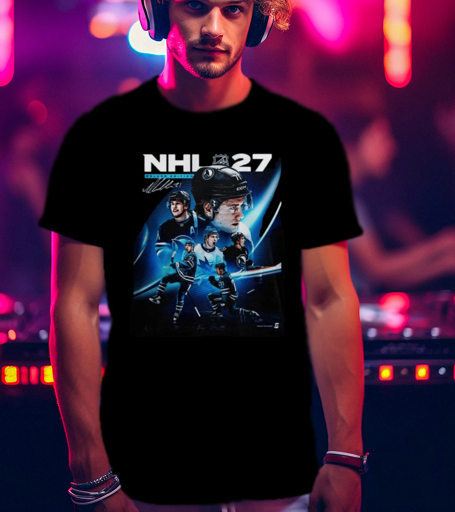 NHL 27 Deluxe Edition Macklin Celebrini Autographed Cover T-Shirt