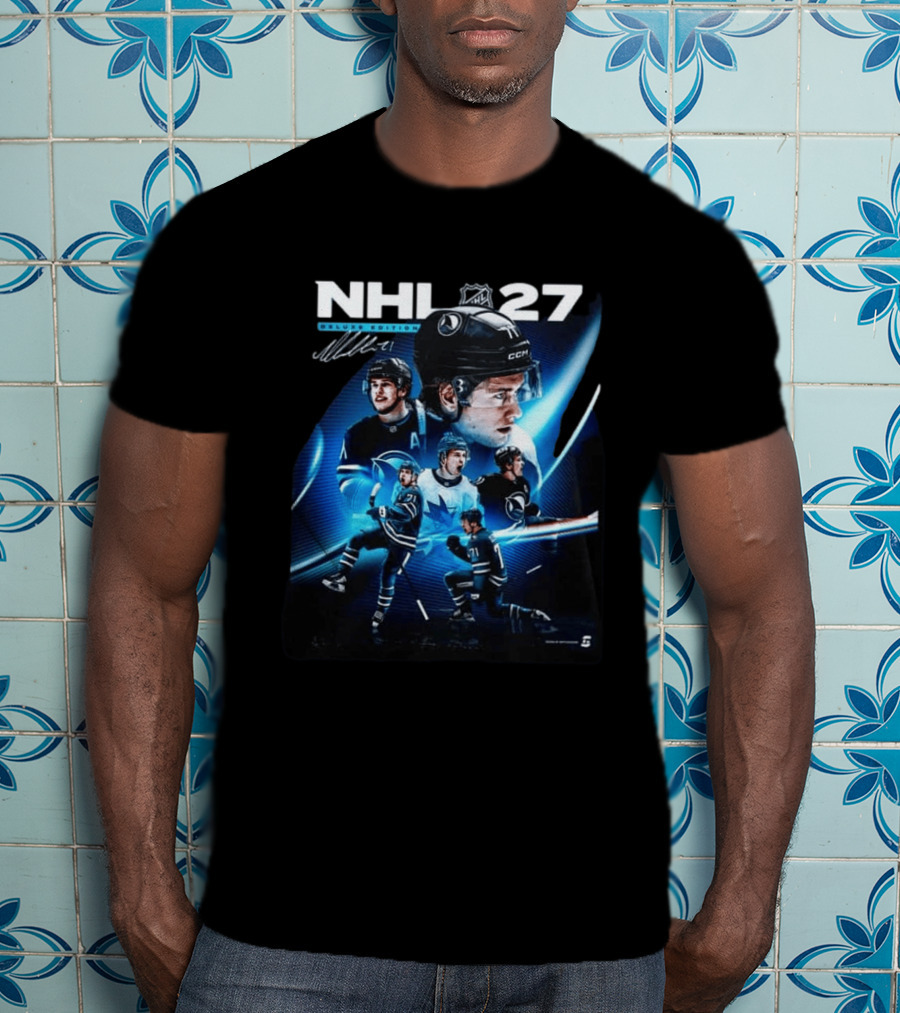 NHL 27 Deluxe Edition Macklin Celebrini Autographed Cover T-Shirt