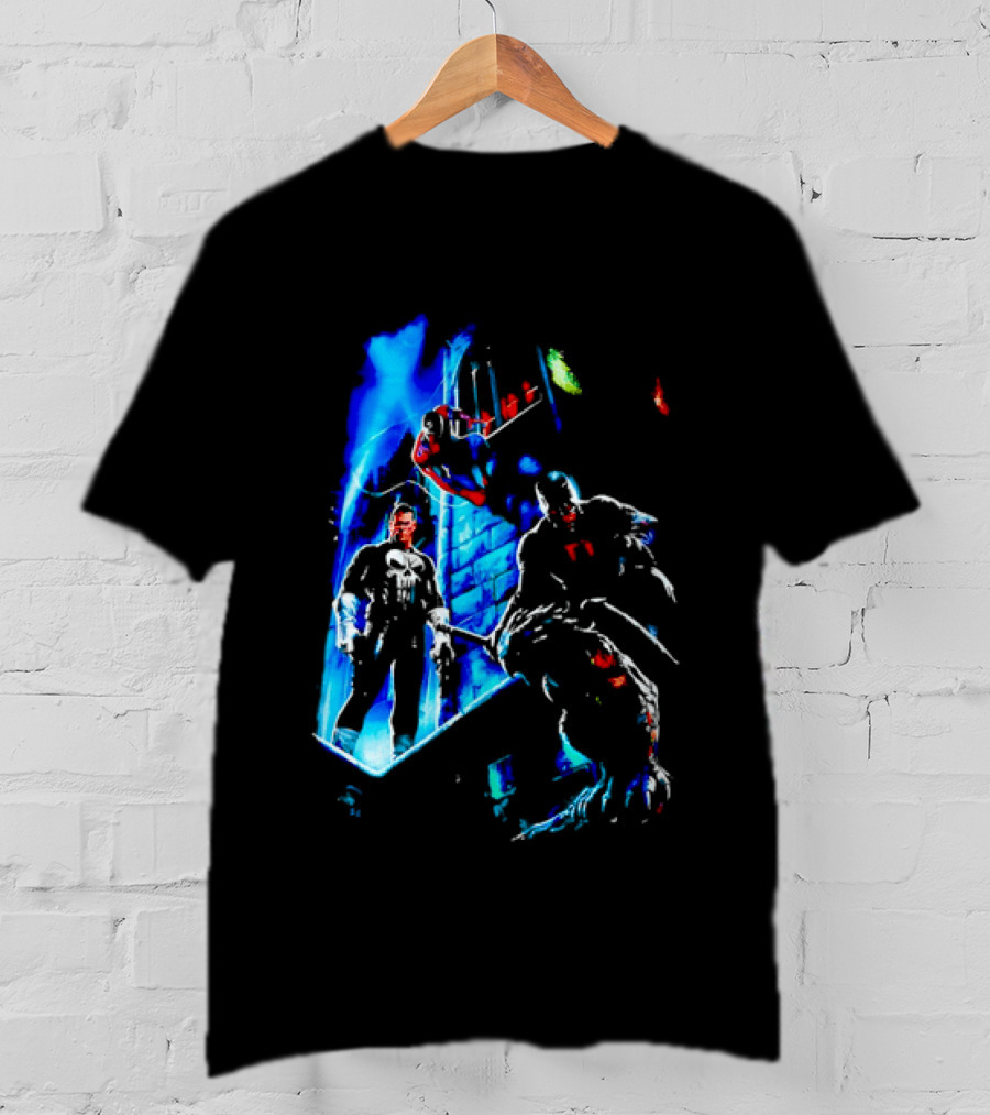 Marvel Comics Vigilante Action The Punisher Spider Man Daredevil Urban Battle Scene T-Shirt