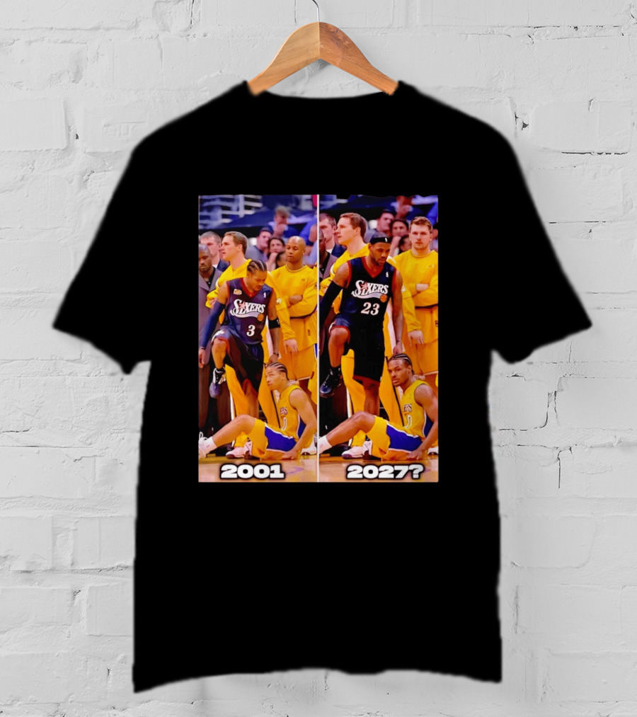 2001 2027 Iverson LeBron Sixers Lakers Step Over Comparison T-Shirt