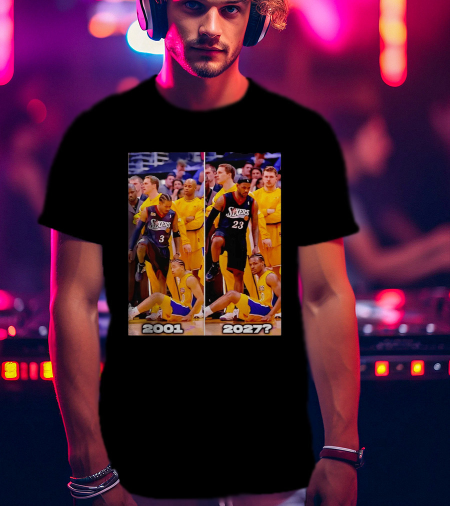 2001 2027 Iverson LeBron Sixers Lakers Step Over Comparison T-Shirt