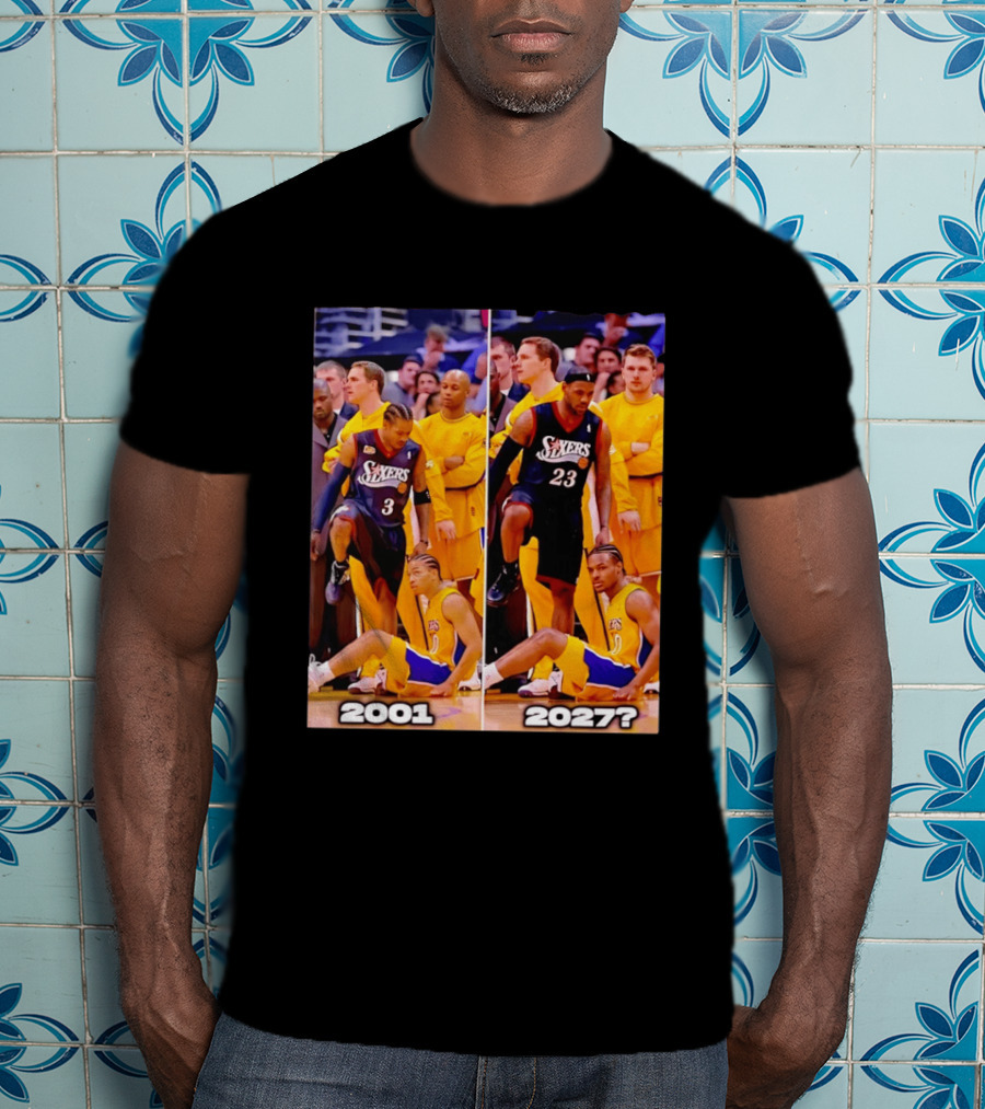 2001 2027 Iverson LeBron Sixers Lakers Step Over Comparison T-Shirt