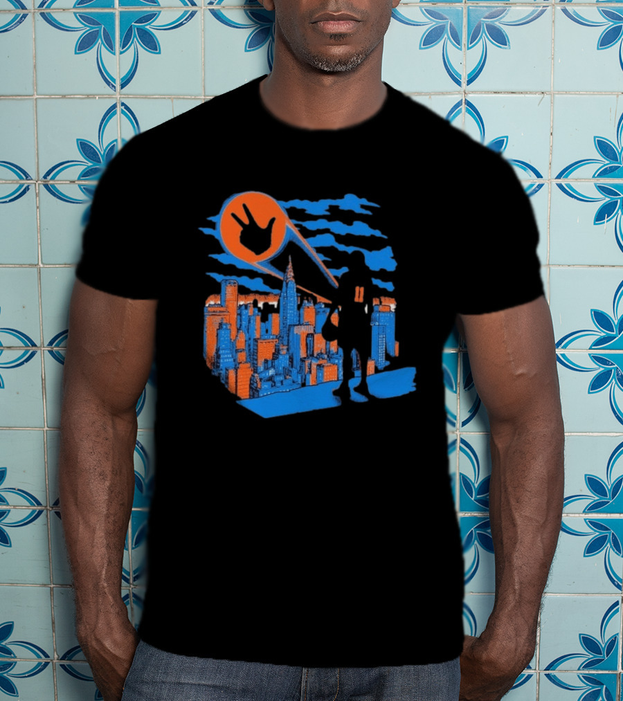 New York Knicks Jalen Brunson NYC Skyline Hero Hand T-Shirt