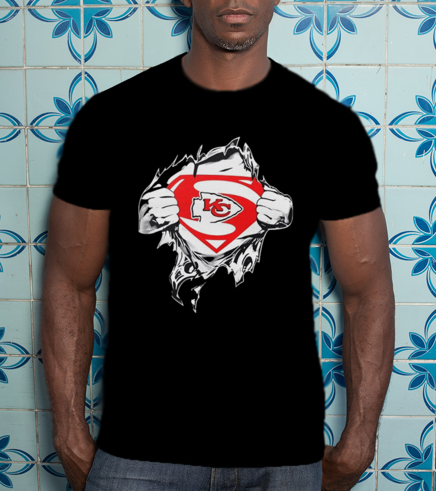Kansas City Chiefs Superman Rip KC Logo Fan Pride T-Shirt