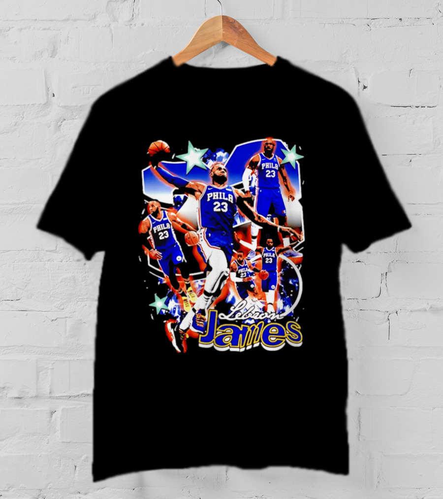 LeBron James Phila 23 Basketball Collage Stars T-Shirt