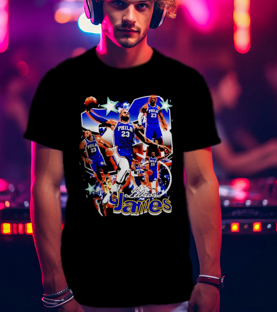 LeBron James Phila 23 Basketball Collage Stars T-Shirt