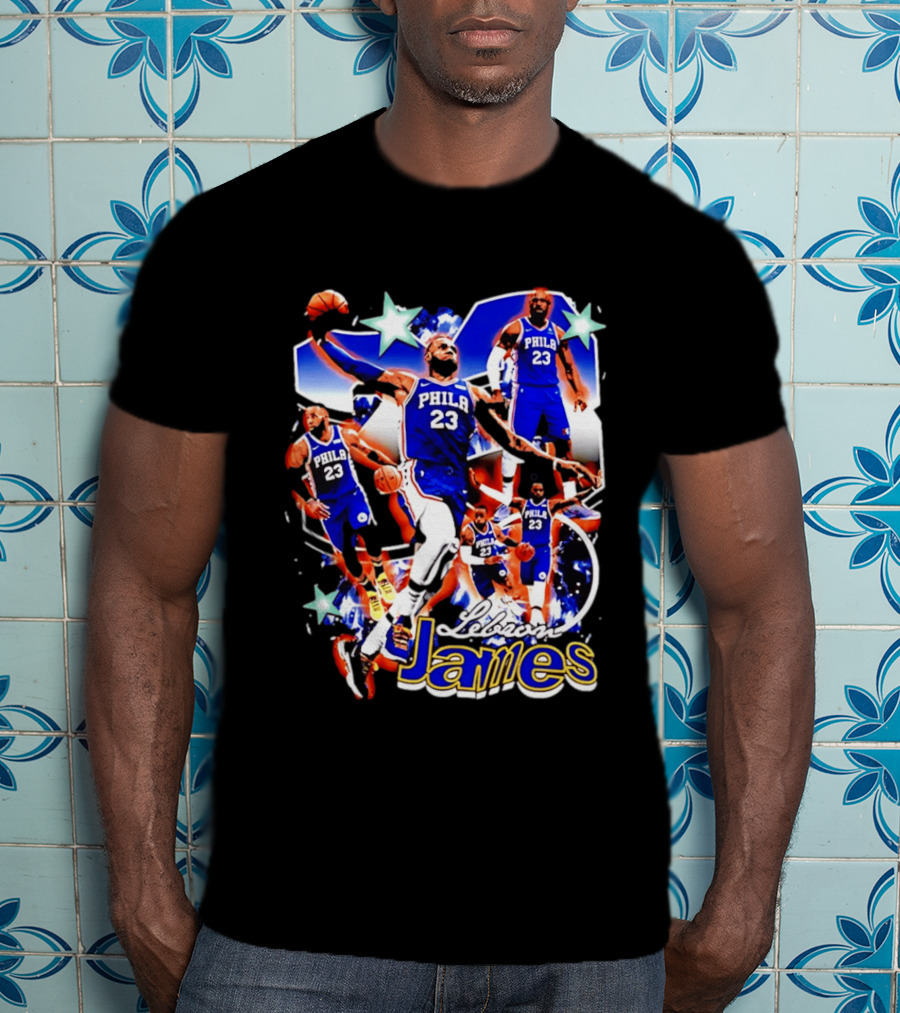 LeBron James Phila 23 Basketball Collage Stars T-Shirt