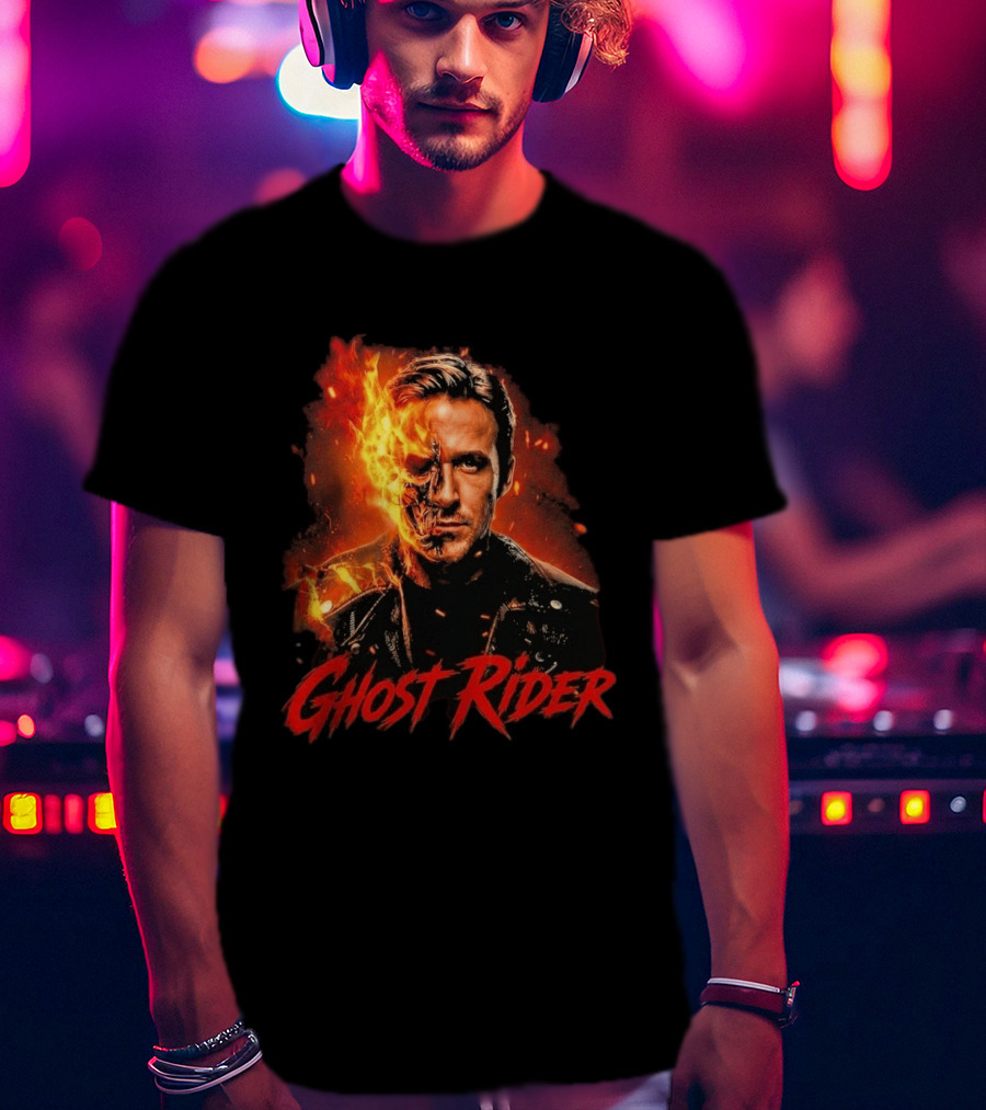 Ryan Gosling Ghost Rider Fiery Half Face Marvel T-Shirt