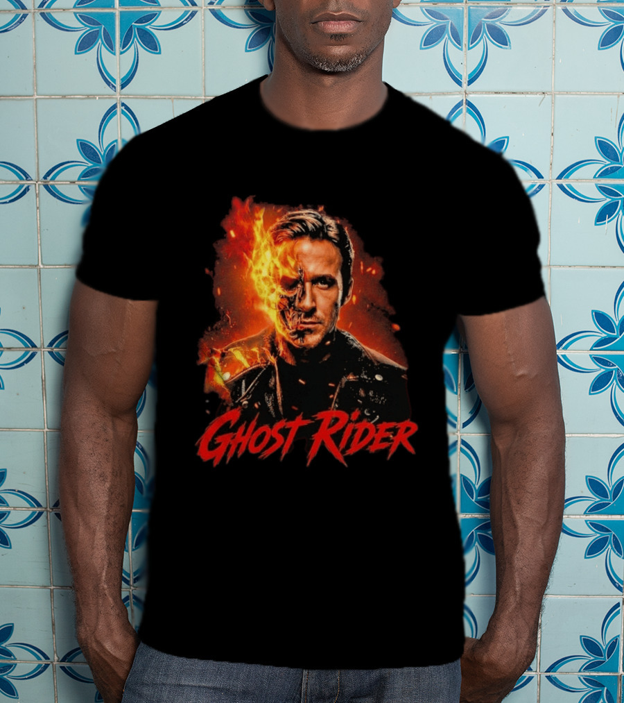 Ryan Gosling Ghost Rider Fiery Half Face Marvel T-Shirt