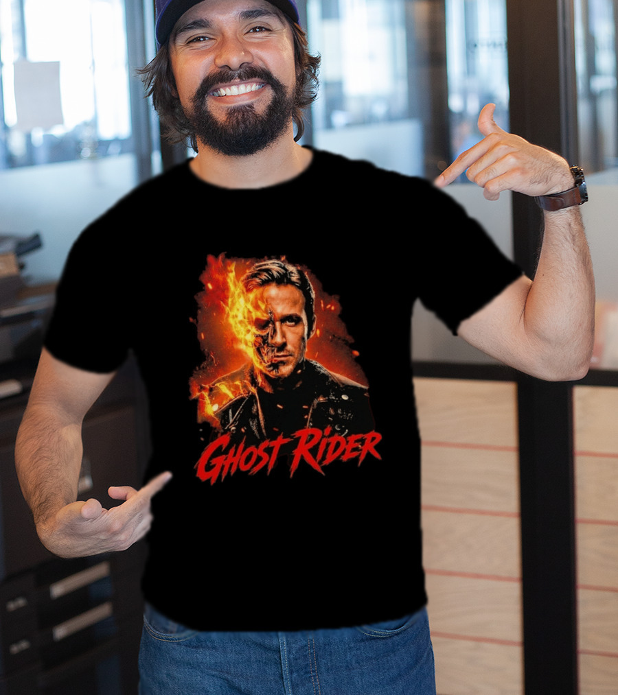 Ryan Gosling Ghost Rider Fiery Half Face Marvel T-Shirt