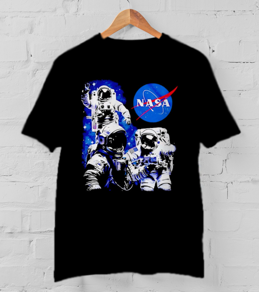 NASA Space Exploration Three Astronauts Floating In Deep Space T-Shirt