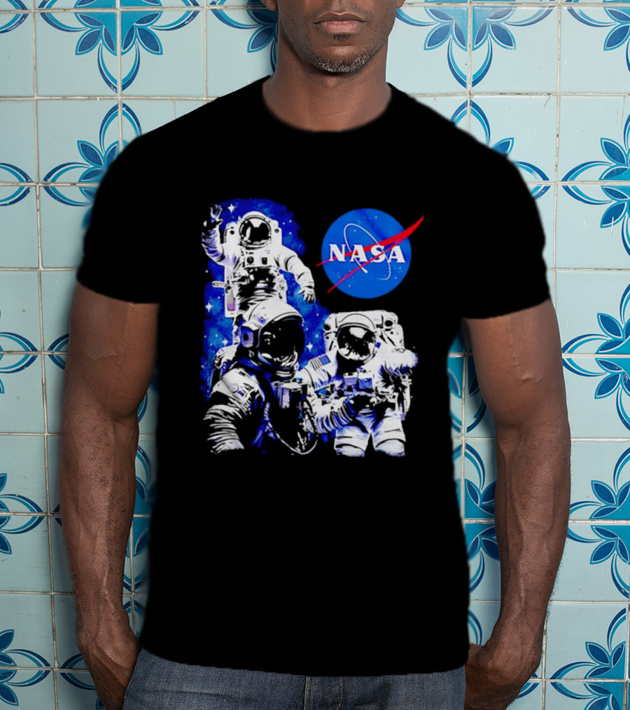 NASA Space Exploration Three Astronauts Floating In Deep Space T-Shirt