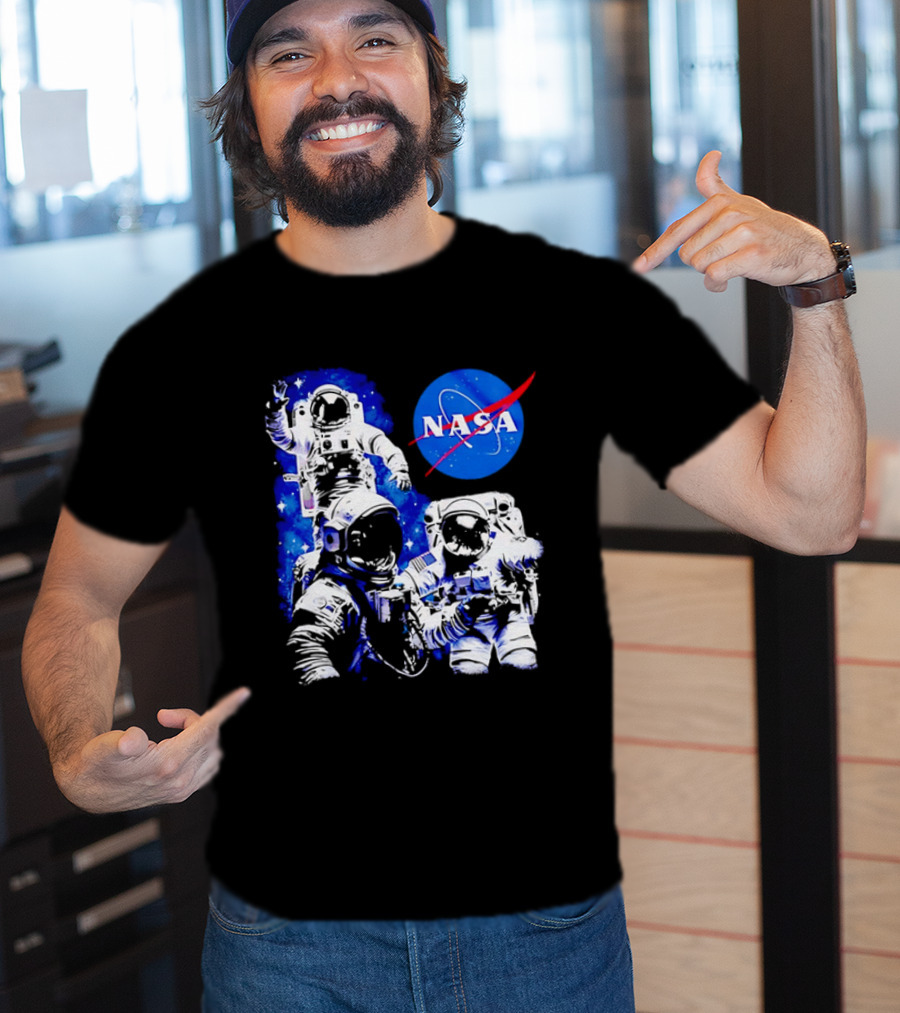 NASA Space Exploration Three Astronauts Floating In Deep Space T-Shirt