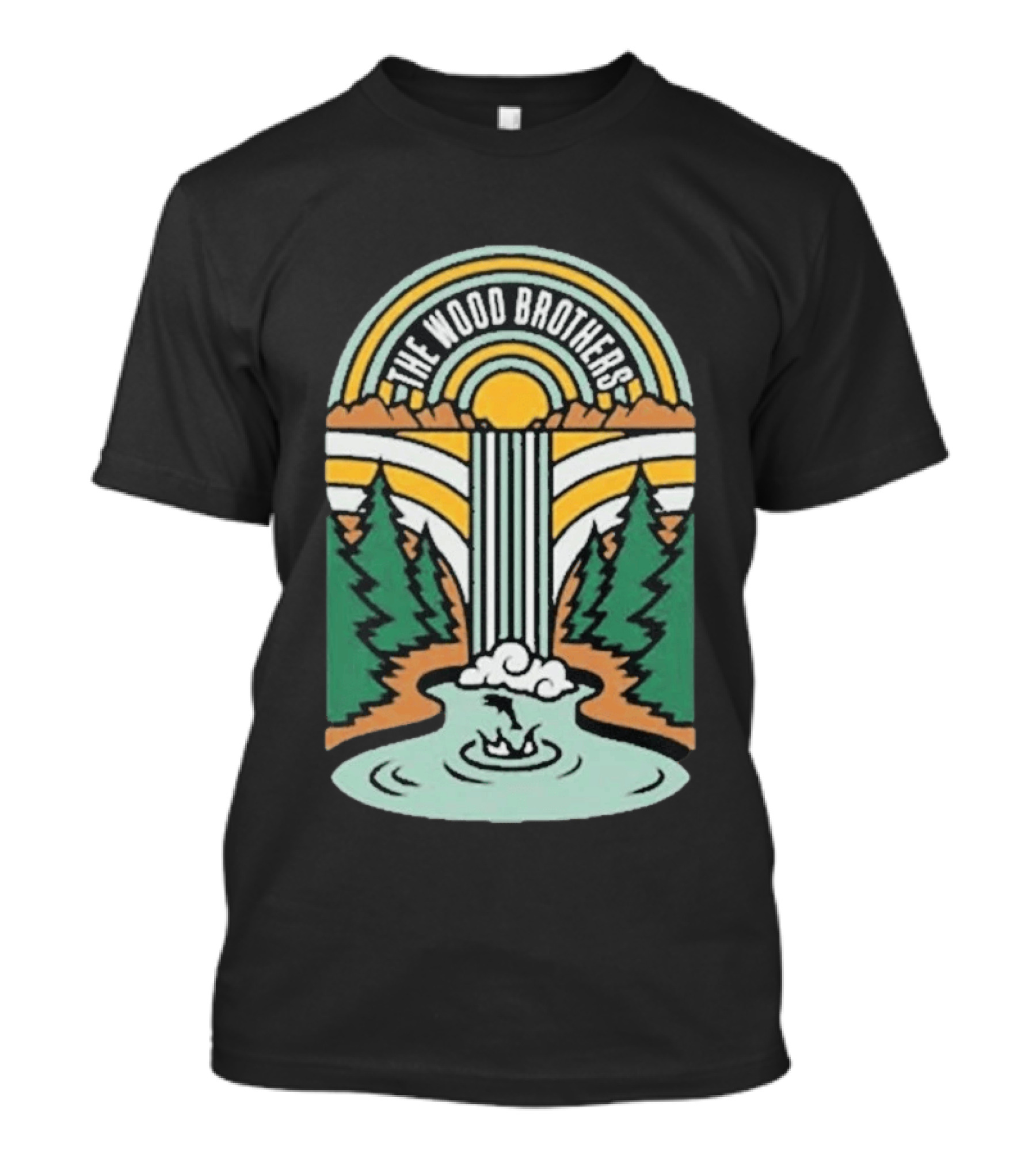 The Wood Brothers Waterfall Nature Scene With Sunburst And River Rapids T-Shirt