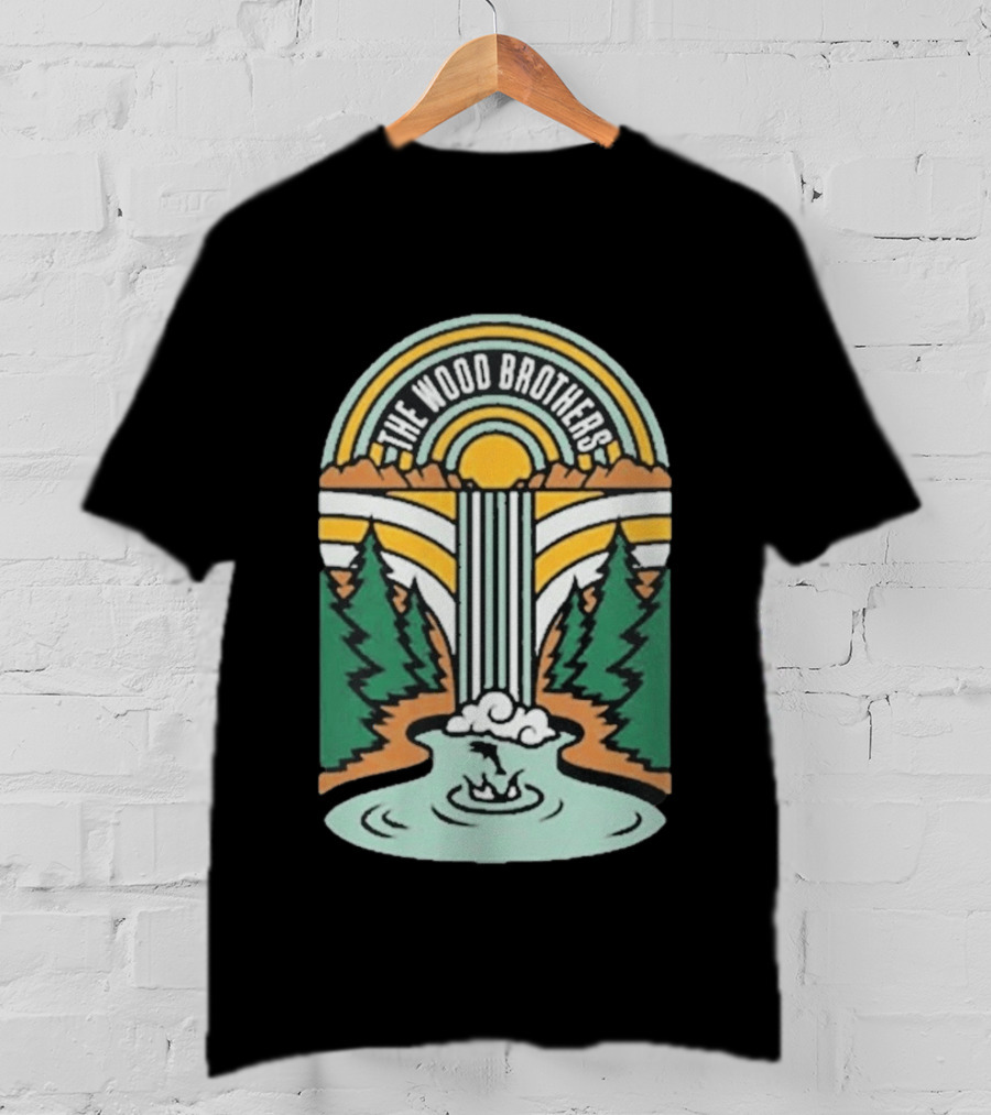 The Wood Brothers Waterfall Nature Scene With Sunburst And River Rapids T-Shirt