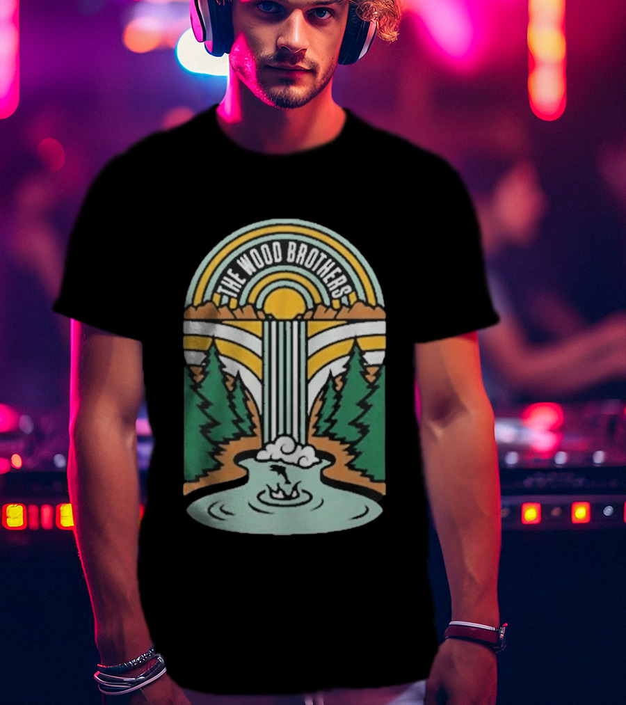 The Wood Brothers Waterfall Nature Scene With Sunburst And River Rapids T-Shirt
