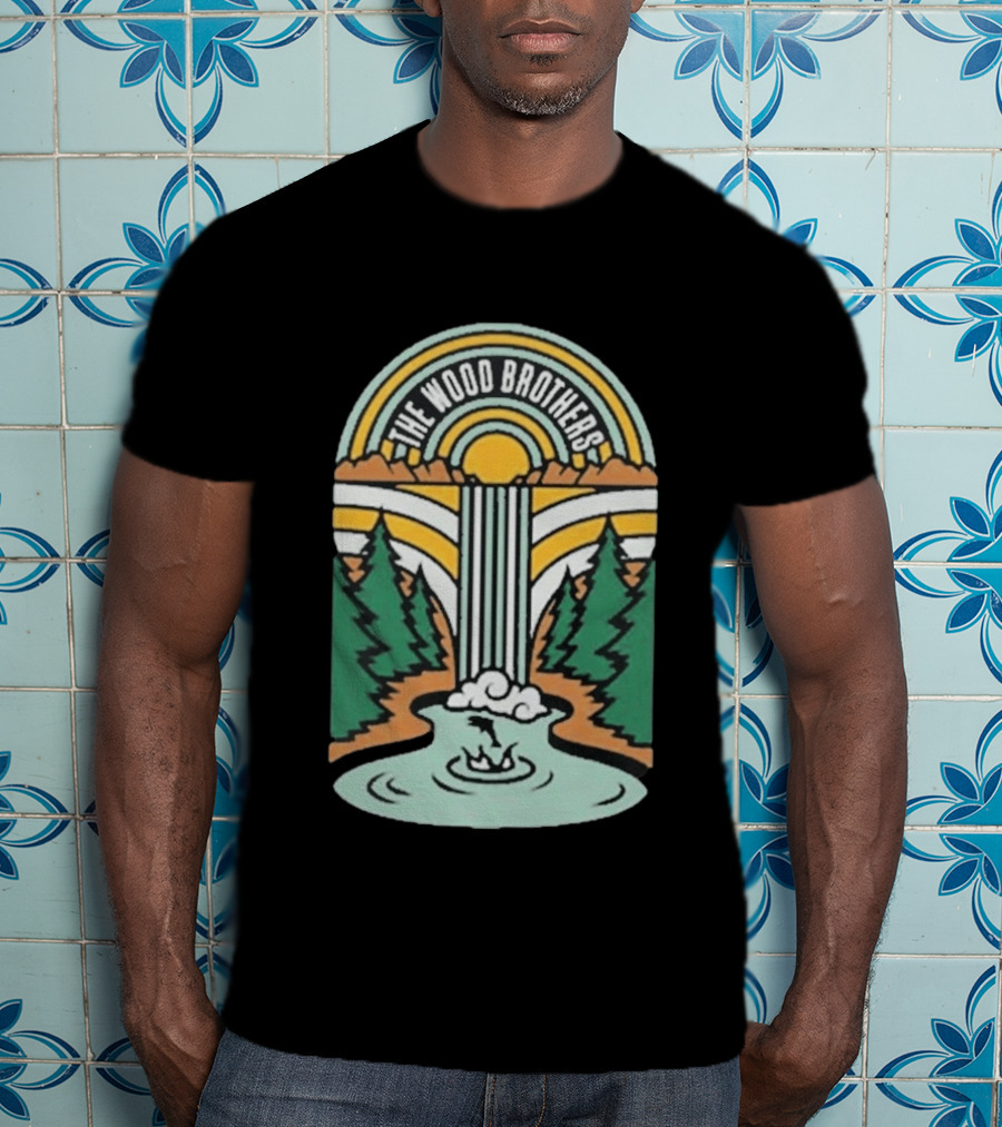 The Wood Brothers Waterfall Nature Scene With Sunburst And River Rapids T-Shirt