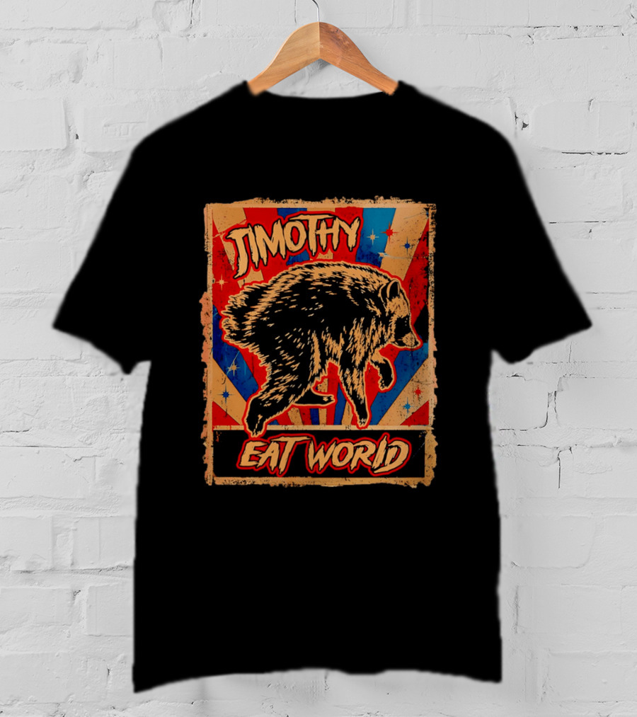 Timothy Raccoon Eat World Retro Starburst T-Shirt