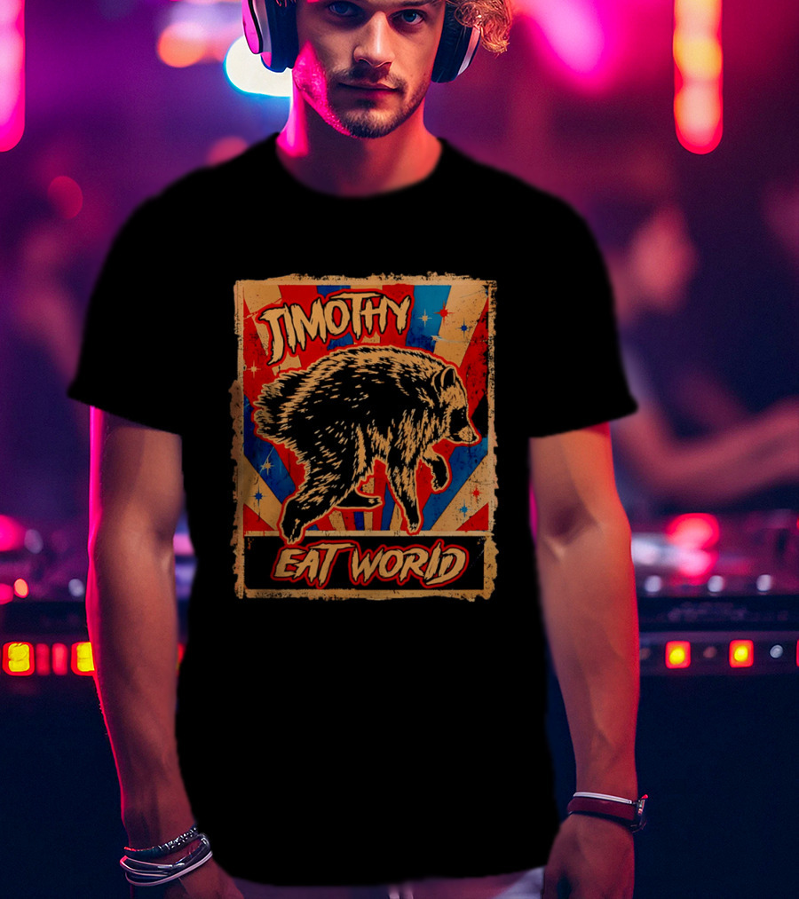 Timothy Raccoon Eat World Retro Starburst T-Shirt