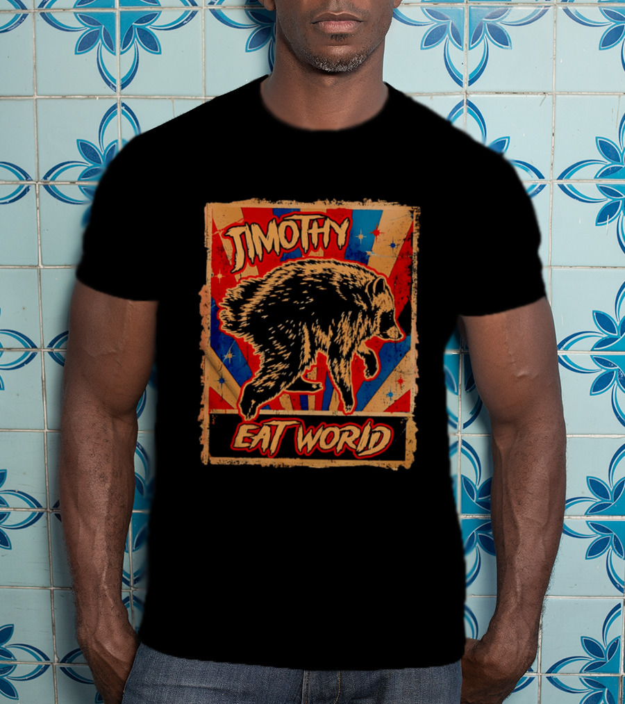 Timothy Raccoon Eat World Retro Starburst T-Shirt